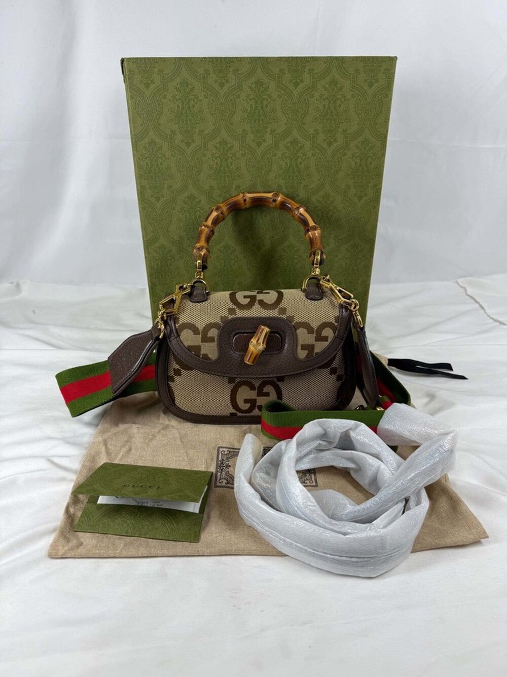 Gucci Bamboo 1947 Top Handle Bag Jumbo GG Canvas Small SPB-JB 369567